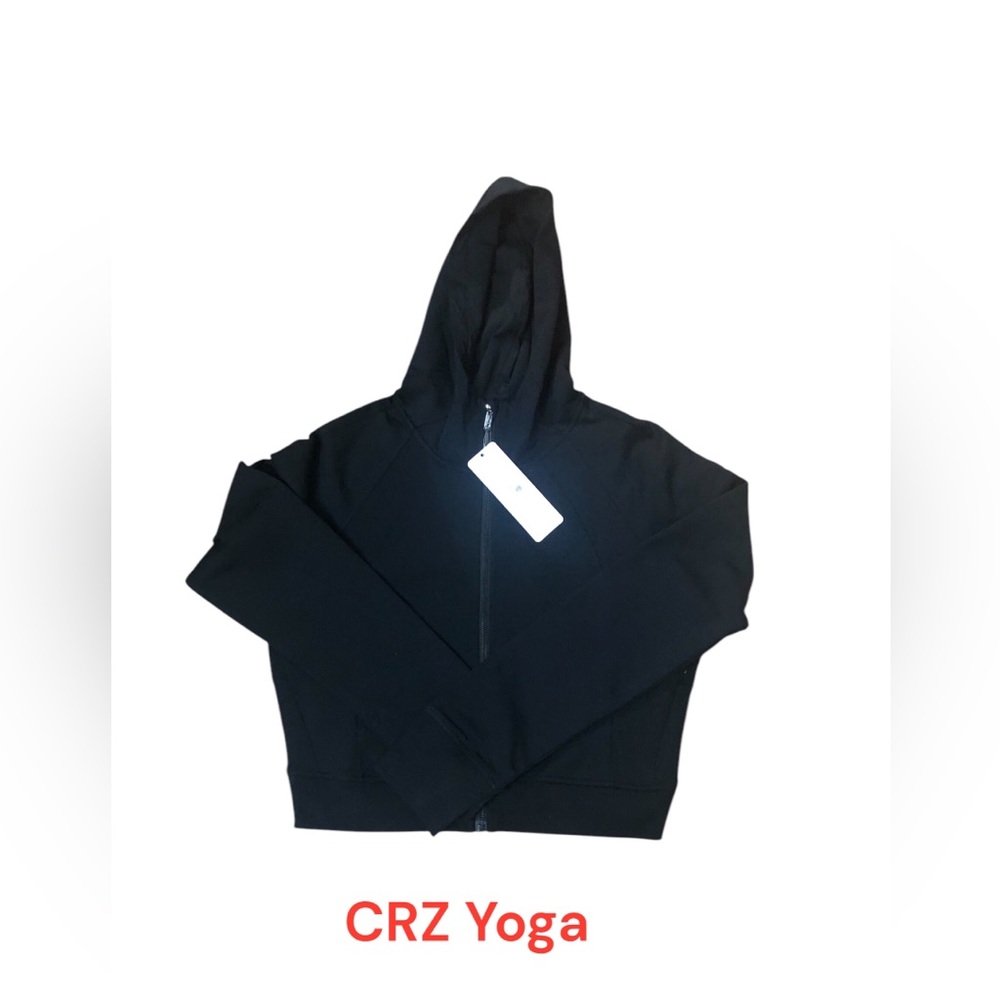 CRZ Yoga Zip Up Cropped Hoodie w/Thumbholes Black Large